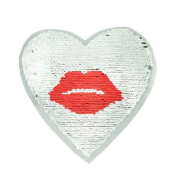 Applikation - Wendepailletten - Herz - Kiss - rot/silber